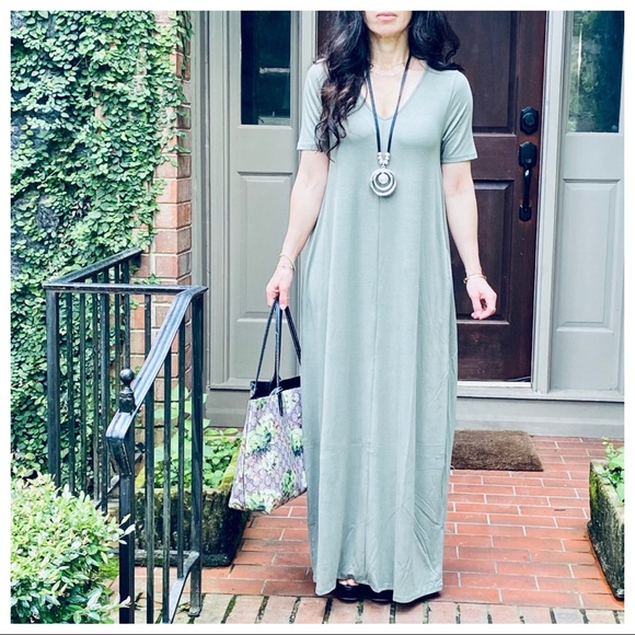 ✨FAVORITE✨V NECK LOOSE FIT SIDE POCKETS MAXI DRESS - Picture 11 of 13
